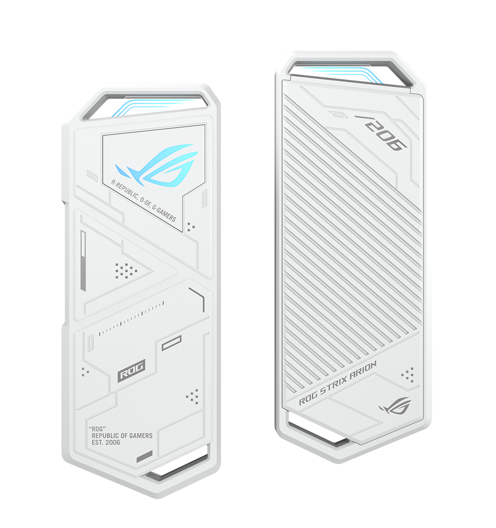 ROG STRIX ARION White pohľad spredu a zozadu s úplne novými vzormi potlače