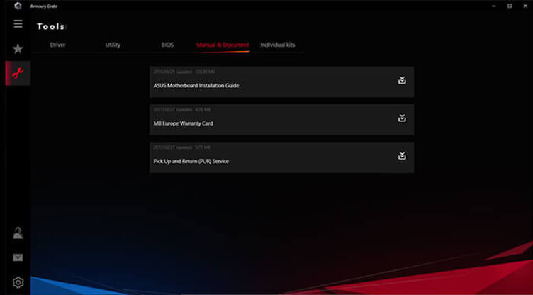 UI of Driver & manual downloads
