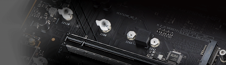 Closeup of ROG Strix Z590-A Gaming WiFi II M.2 Q-Latch