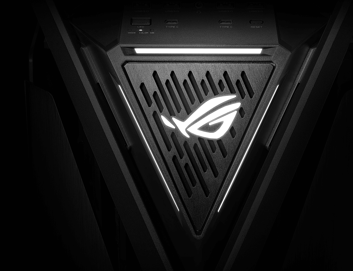 close-up of the ARGB components on ROG Hyperion GR701 BTF Edition front panel