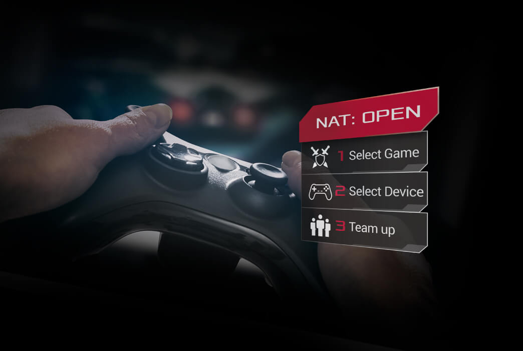 A hand is holding a console controller with easy three steps of port forwarding on ROG Rapture GT-AX11000