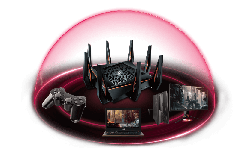 A shield protects ROG Rapture GT-AX11000 and many gaming devices.