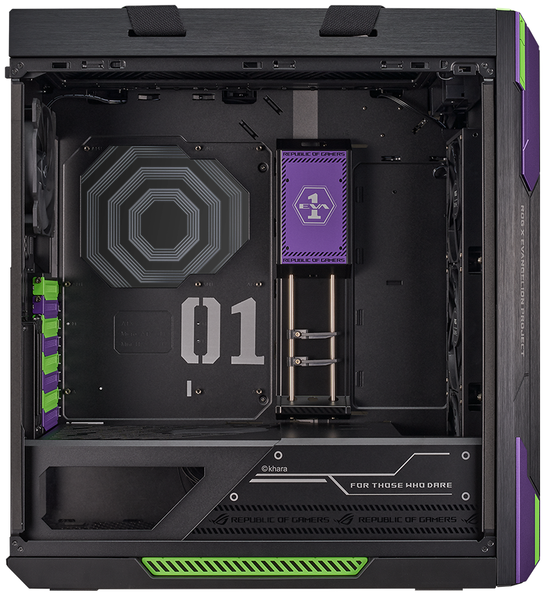 Side angle of ROG Strix Helios EVA Edition without side panel
