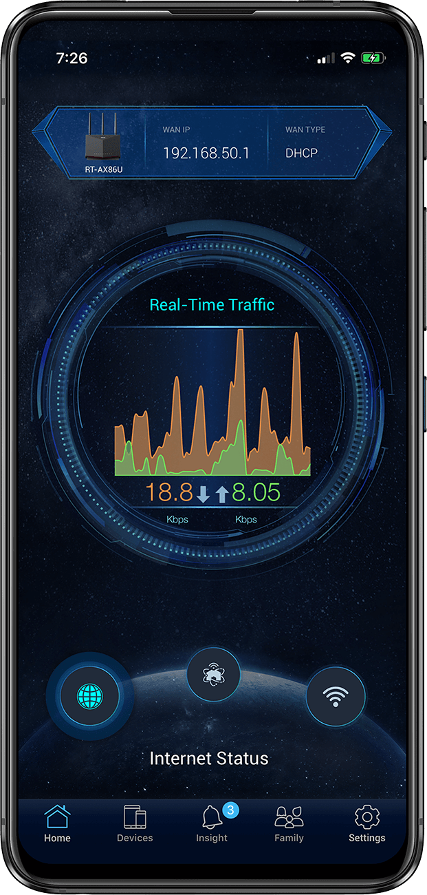 In just a single tap on the ASUS Router app, a user friendly interface to control all your network task.