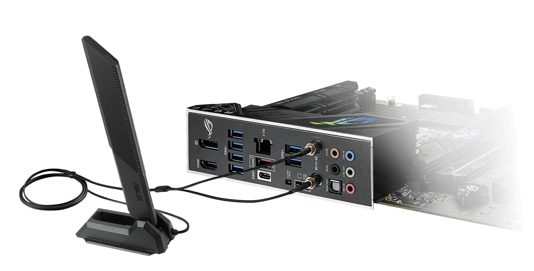 ROG Strix B760-F features WiFi 6E, an included antenna, and 2.5 Gb ethernet