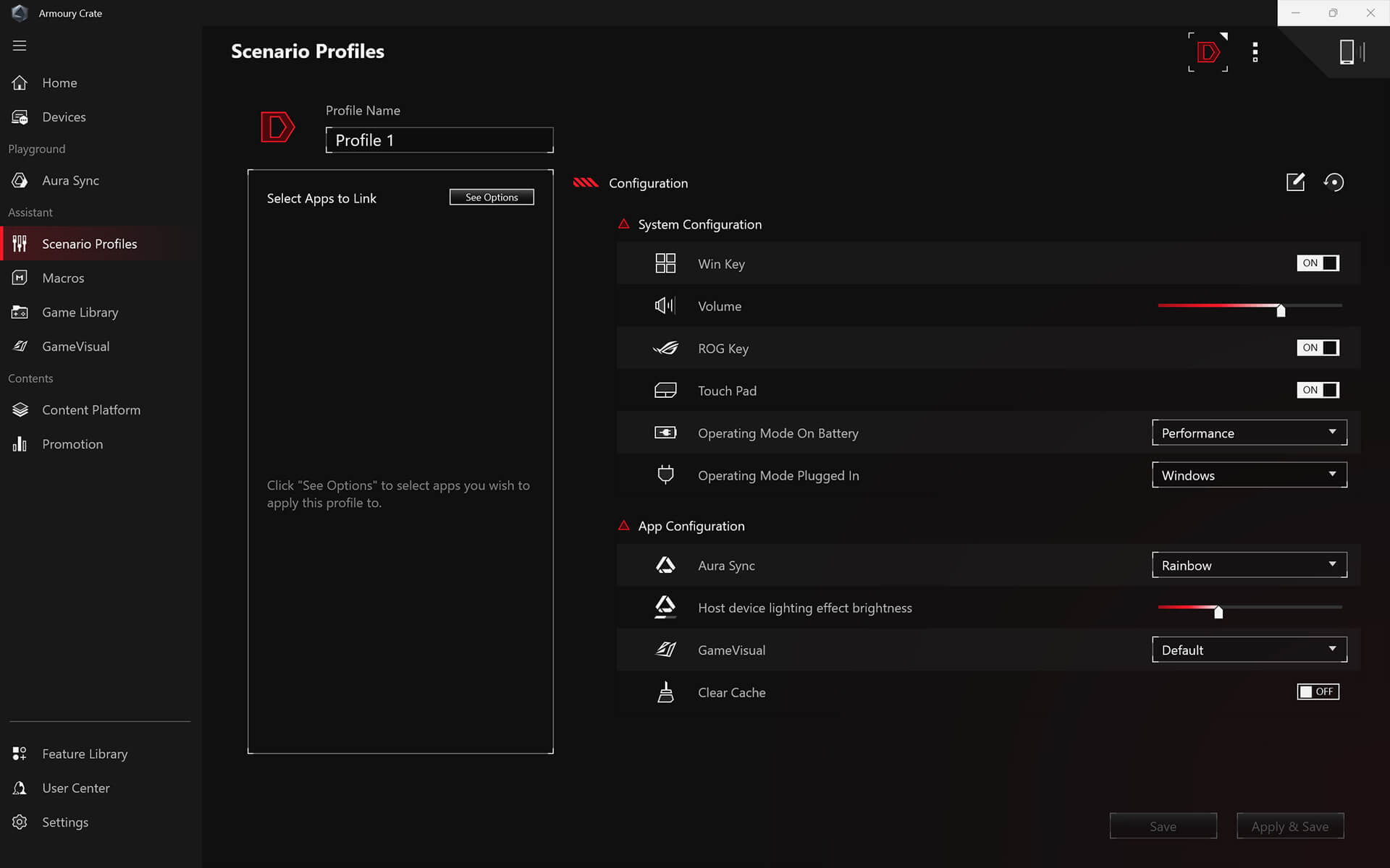 The user interface showing where users can define their own preferences for different scenarios.