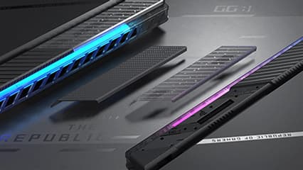 Two armor cap designs are shown. One has stripes and a dot matrix splashed on it, and the other one has a classic ROG pattern.