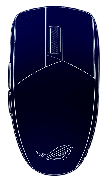 The front top view of the ROG Strix Impact III Wireless with L/R buttons marked to show where the tips of fingers rest