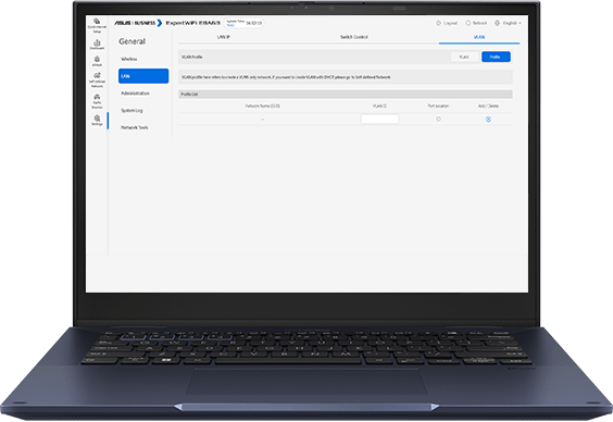 The ExpertWiFi VLAN web UI displayed on a laptop screen.