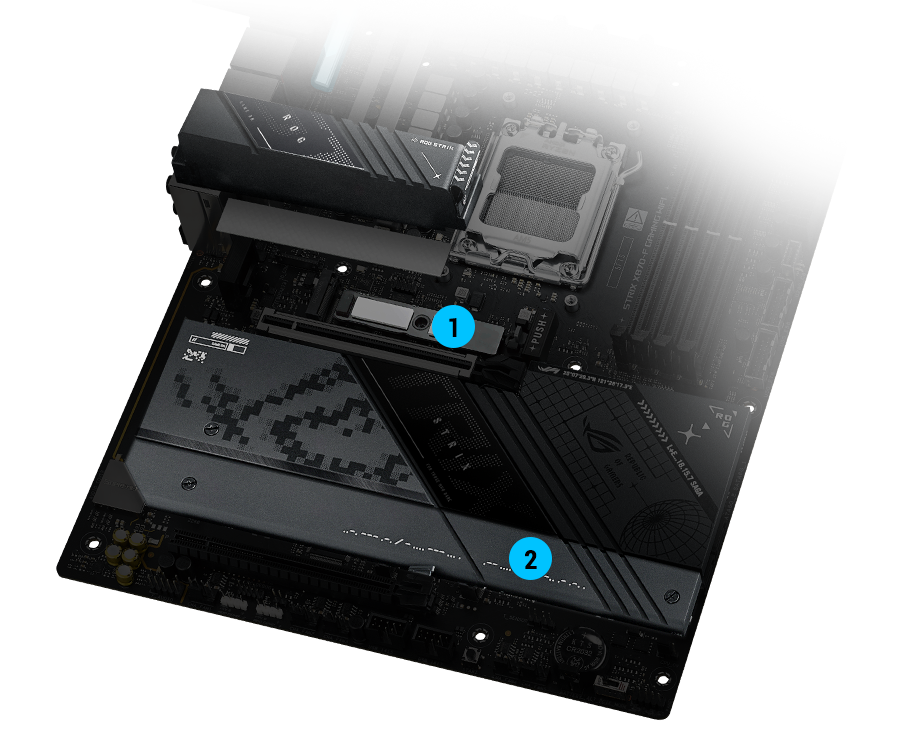 Dissipateurs et plaque arrière M.2 de la Strix X870-F