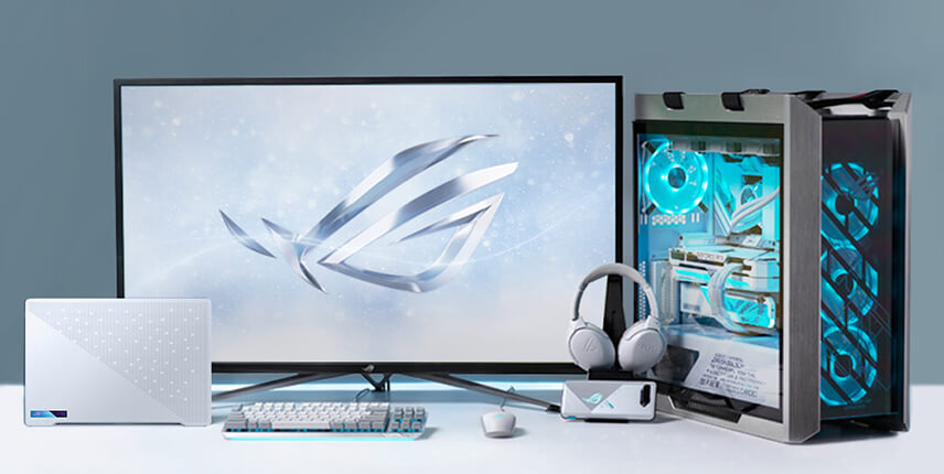 ROG Gaming 系列搭配週邊裝置、顯示器和電競 PC 的設置