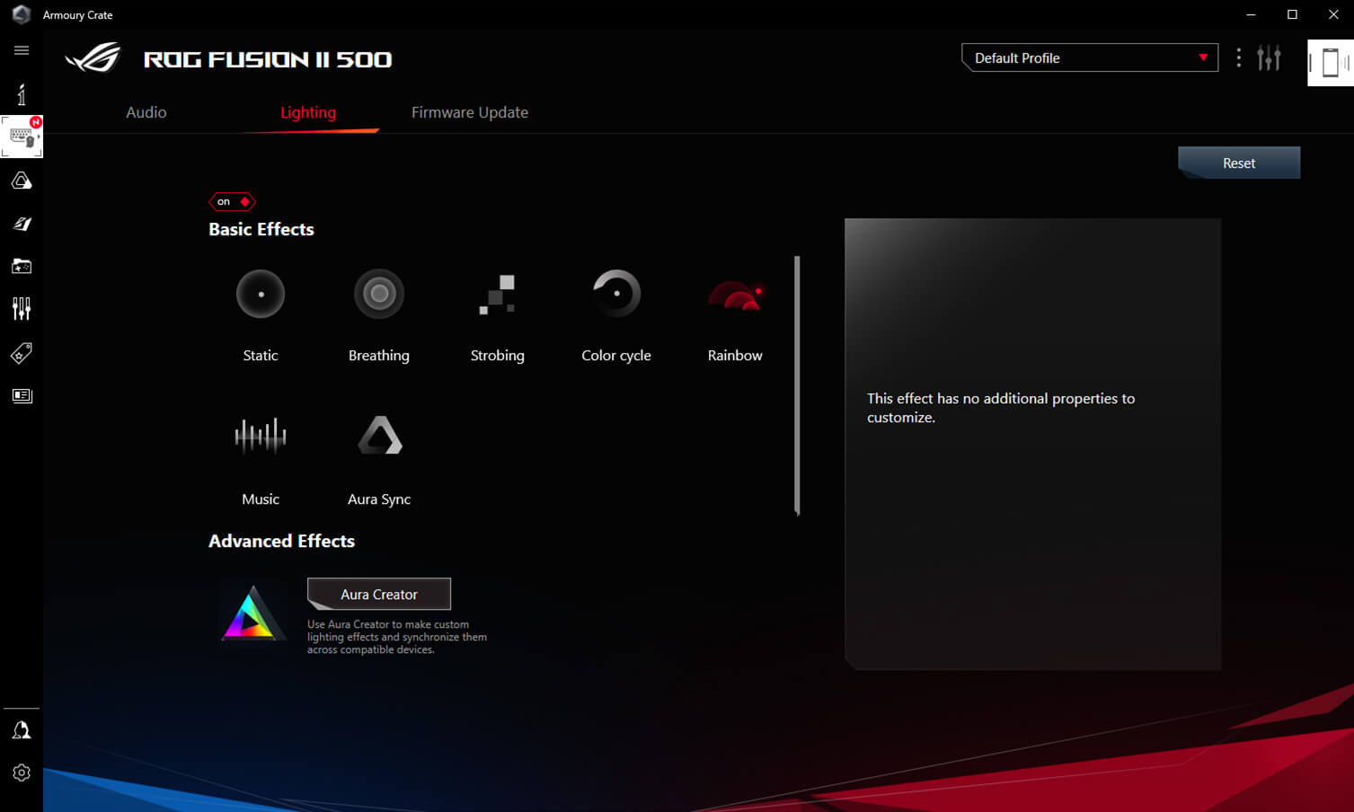 The picture shows the Armoury Crate interface of lighting effects.