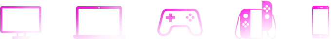 A row of icons to show compatibility with PCs, laptops, gaming consoles, Nintendo Switch, and mobile phones