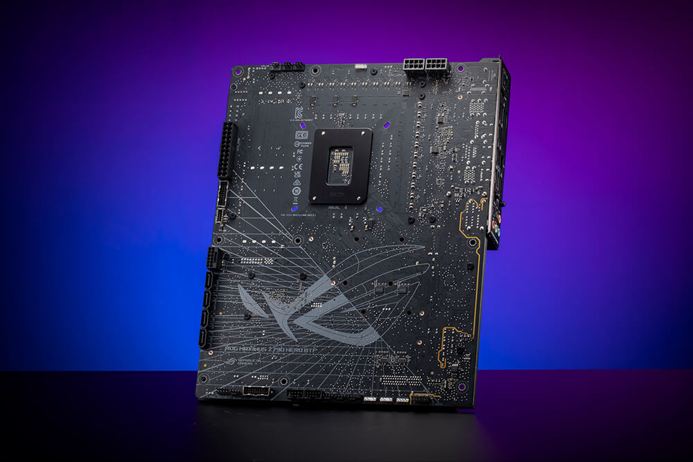 The back side of ROG Maximus Z790 Hero BTF motherboard