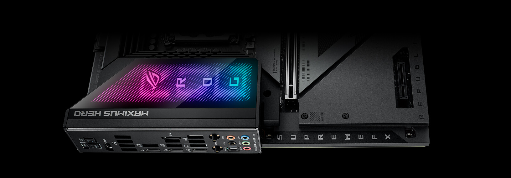 The ROG Maximus Z790 Hero BTF motherboard features SupremeFX audio.