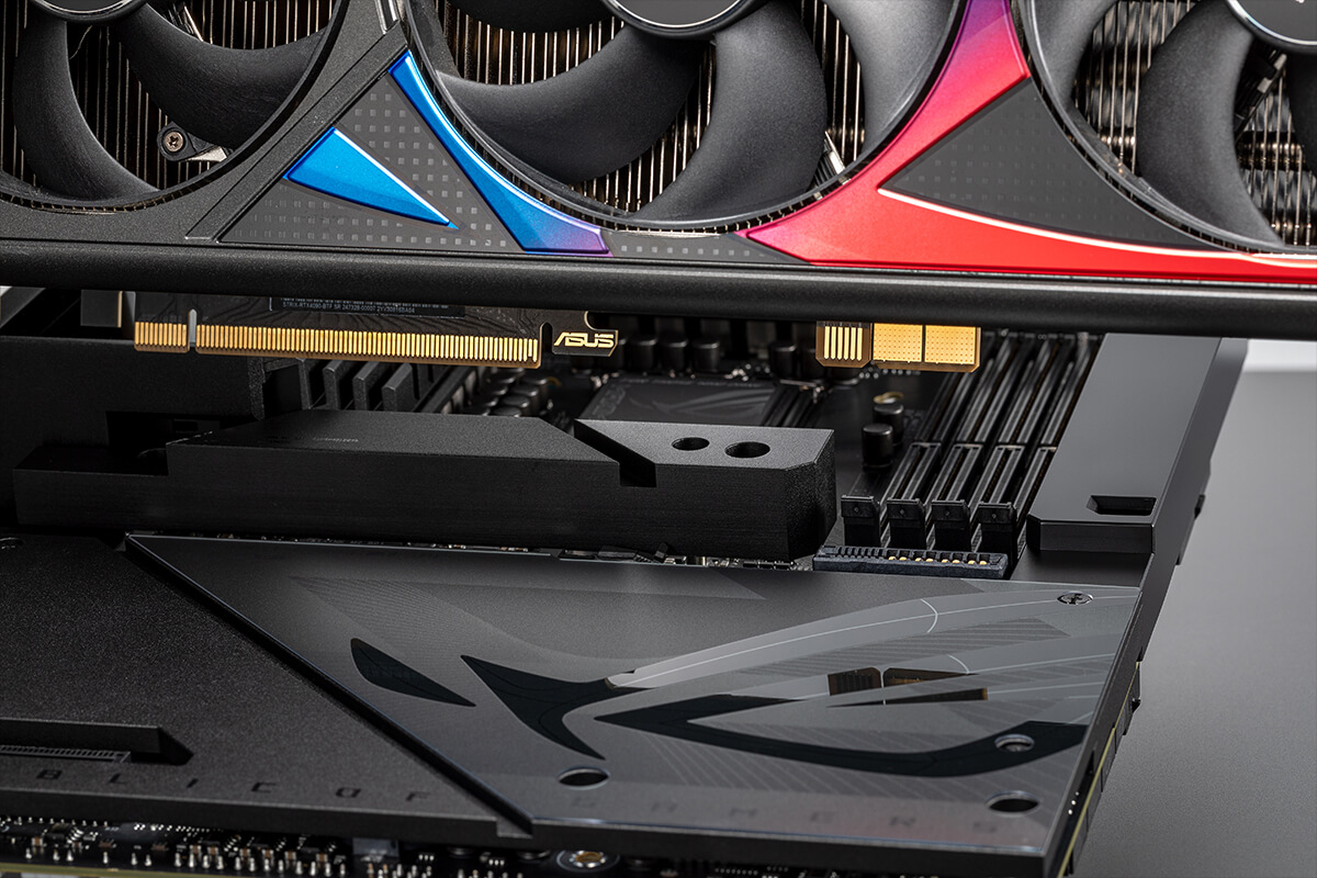 The graphics card high-power slot on ROG Maximus Z790 Hero BTF motherboard top view