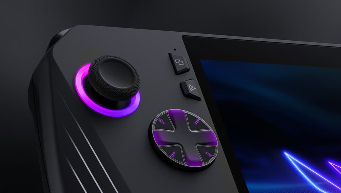 Een blik op de D-Pad en linker thumbstick van de ROG Ally X.
