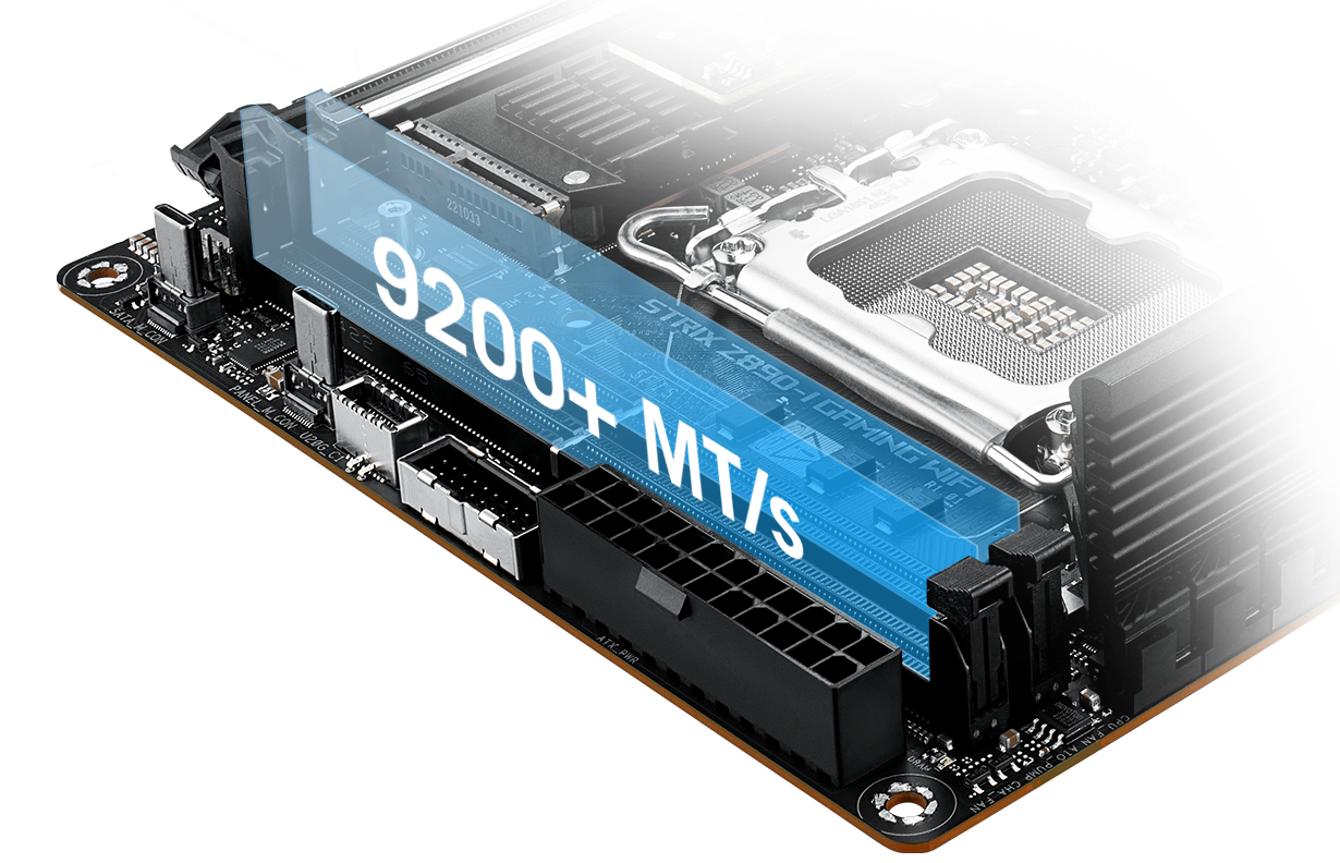 The Strix X870-F lets you overclock memory up to 9200+ MT/s.