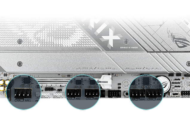 Lokalizacje gniazd na wentylatory obudowy na płycie głównej Strix X870-A