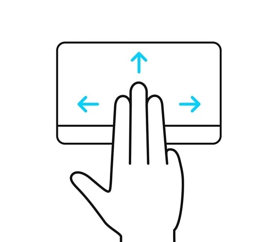 Es werden drei Finger gezeigt, die auf dem ErgoSense Touchpad nach oben, unten, links und rechts wischen.