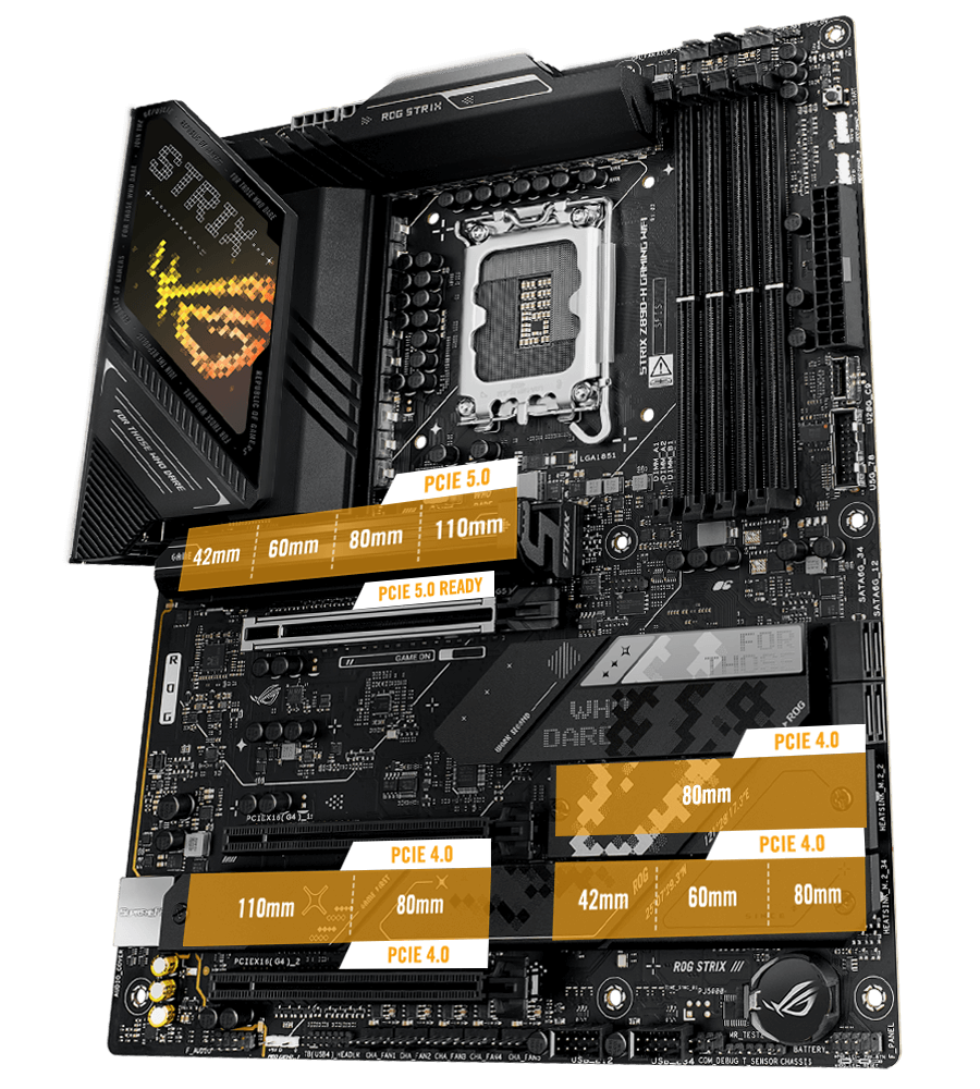 The Strix Z890-H PCIe 5.0 M.2 and expansion slot layout