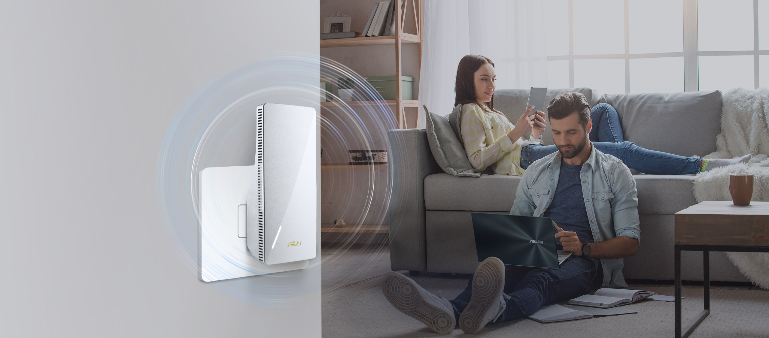 Der ASUS RP-AX58 Dual-Band Range Extender kann die kabellose Abdeckung auf bis zu 204 Quadratmeter ausdehnen und bietet nahtloses WLAN im ganzen Haus.